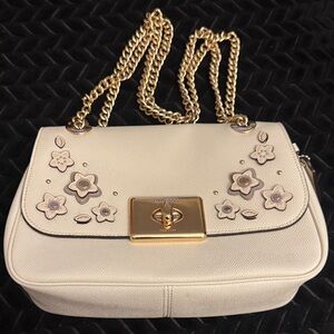 Coach Cream Floral Shoulder Bag with Gold Chain